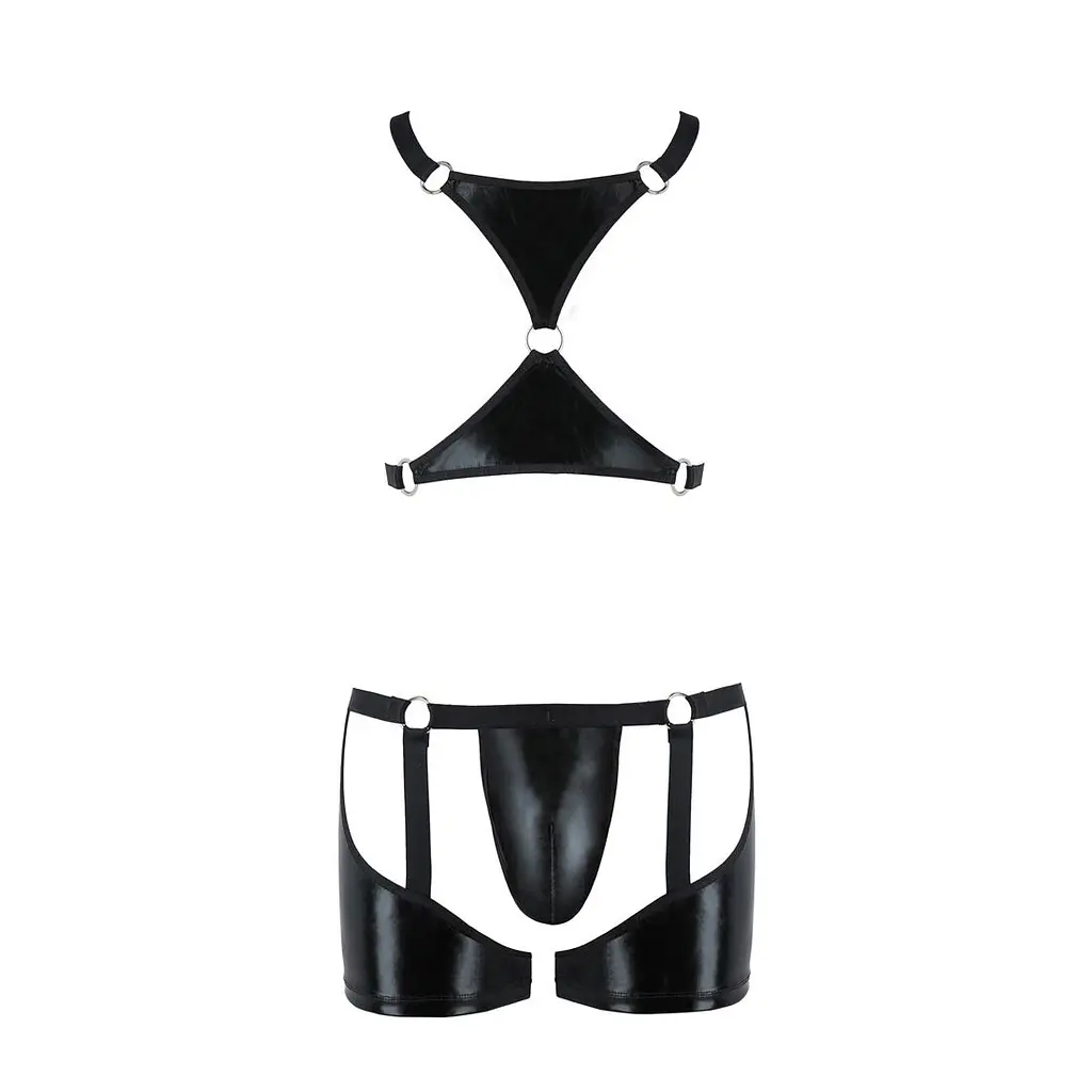 Комплект еротичної чоловічої білизни Passion 047 SET JOHN XXL/XXXL Black, труси, портупея - фото 5