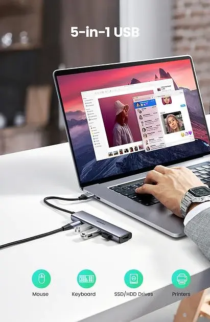 USB-хаб Ugreen CM473 USB 3.0 to 4-Port USB 3.0 Hub Space Gray (20805) - фото 6