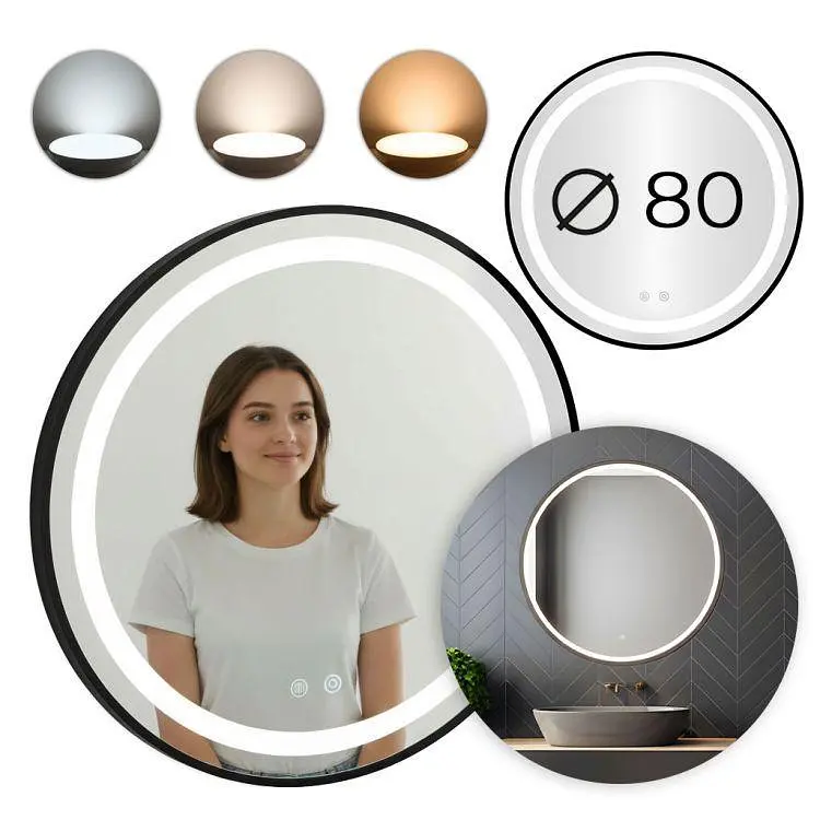 Кругле настінне дзеркало ModernHome Anti-Fog з LED-підсвіткою 80 см. - фото 2