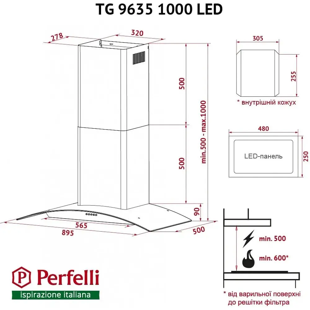 Витяжка Perfelli TG 9635 I 1000 LED - фото 11