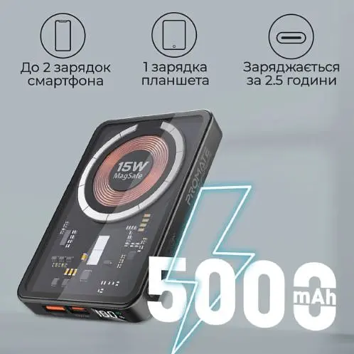 Повербанк Promate TransPack-5 5000 mAh Black (transpack-5.black) - фото 3