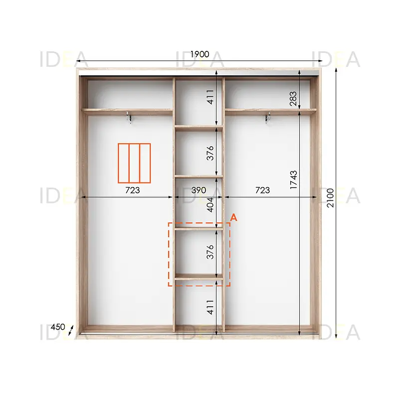 Шафа-купе Idea серія 6 190 x 45 x 210 см Дуб сонома Дзеркало - фото 2