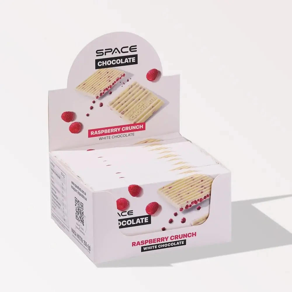 Блок білого шоколаду Spacefood Space Chocolate Raspberry Crunch, 10*25 грам - Малина