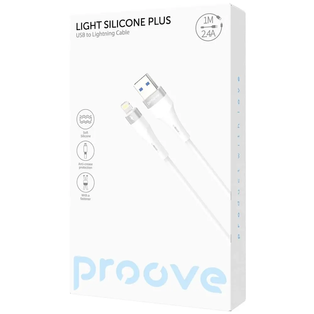 Кабель Proove Light Silicone Plus USB to Lightning 2.4A (1m) white (CCLS12001102) - фото 2