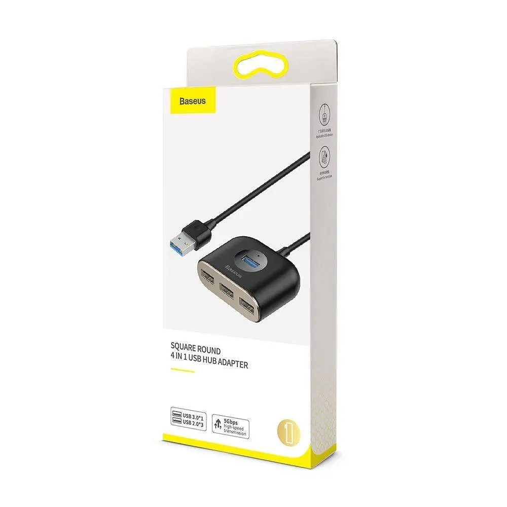 Usb-хаб Baseus Square round 4 in 1 Usb Hub Adapter (Usb3.0 TO Usb3.0x1+Usb2.0x3) 1m Чорний (CAHub-AY01 - фото 3