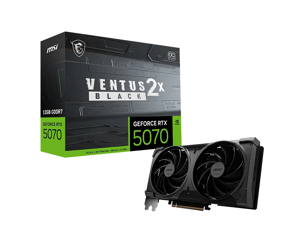 Відеокарта GeForce RTX 5070 12GB MSI Ventus 2X OC Black (RTX 5070 12G VENTUS 2X OC BLACK)
