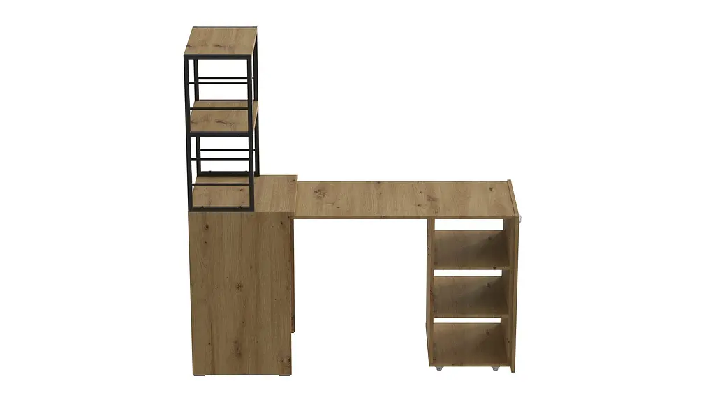 Стол-тумба трансформер Смарт 4/1 с этажеркой Ferrum-decor 1430x1450x500 Черный металл ДСП Дуб Артизан 16 мм (FRD-105128) - фото 6