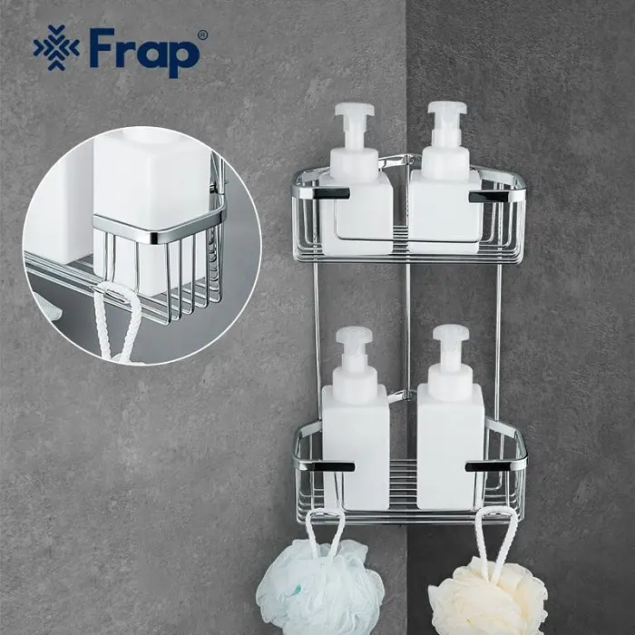 Полка угловая Frap F351-1, 2-х ярусная, 240x320 мм, хром, Хром - фото 3