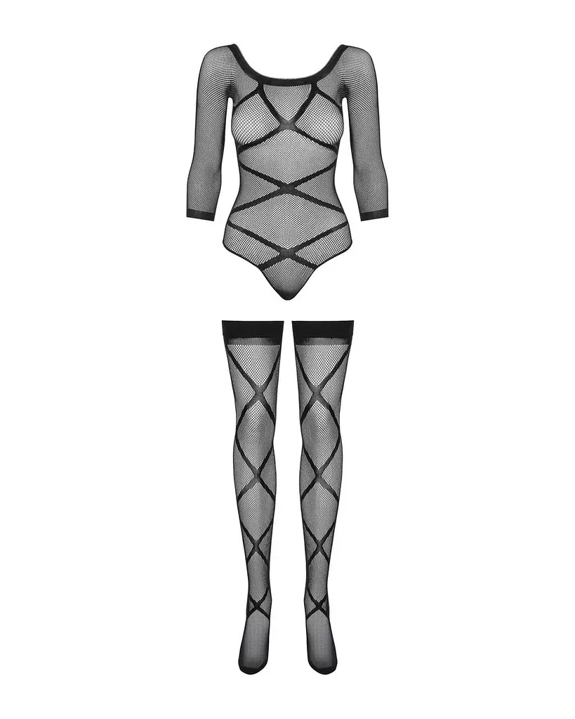 Бодистокинг Obsessive Bodystocking G320 чулки боди декор в виде линий S/M/L - фото 5