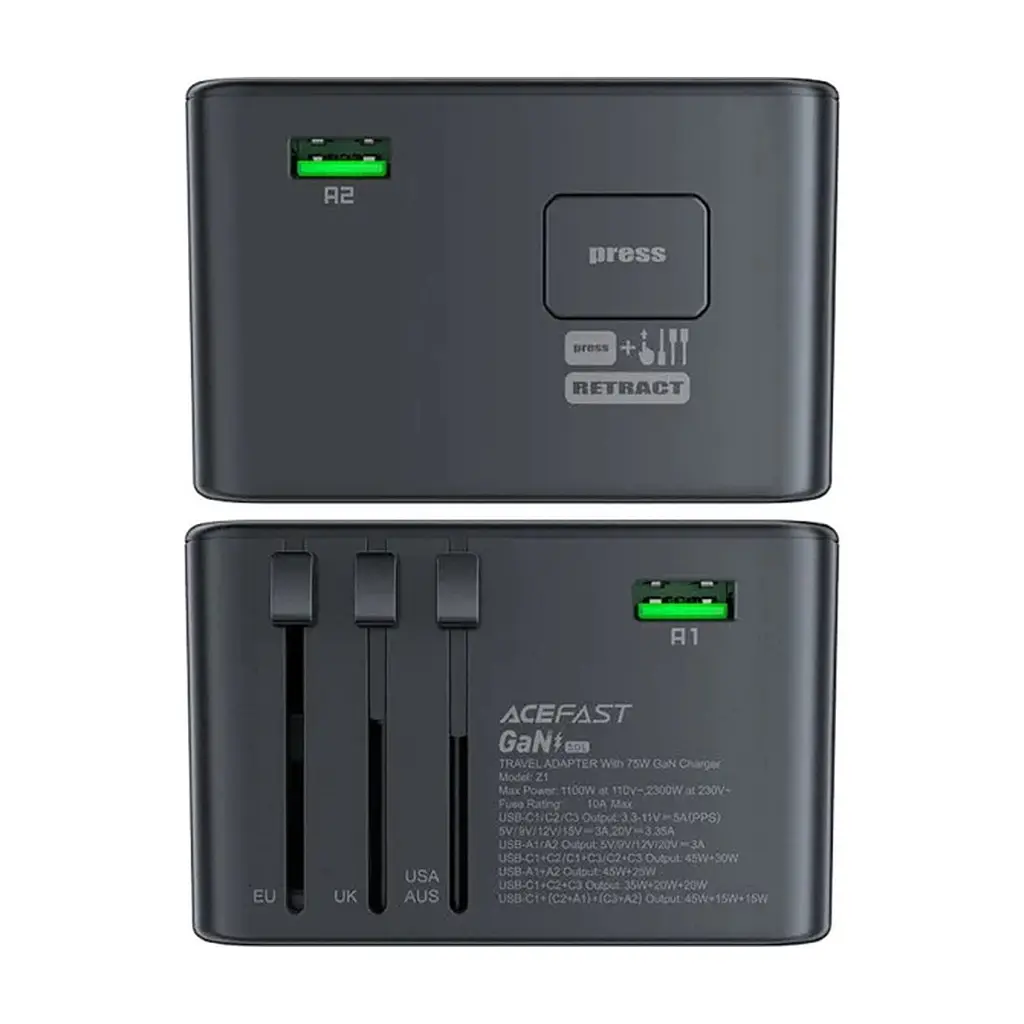 Зарядний пристрій Acefast 5xUSB 75W (3xUSB-C + 2xUSB-A) Gan Z1 Fast Charger (6974316282495) - фото 5