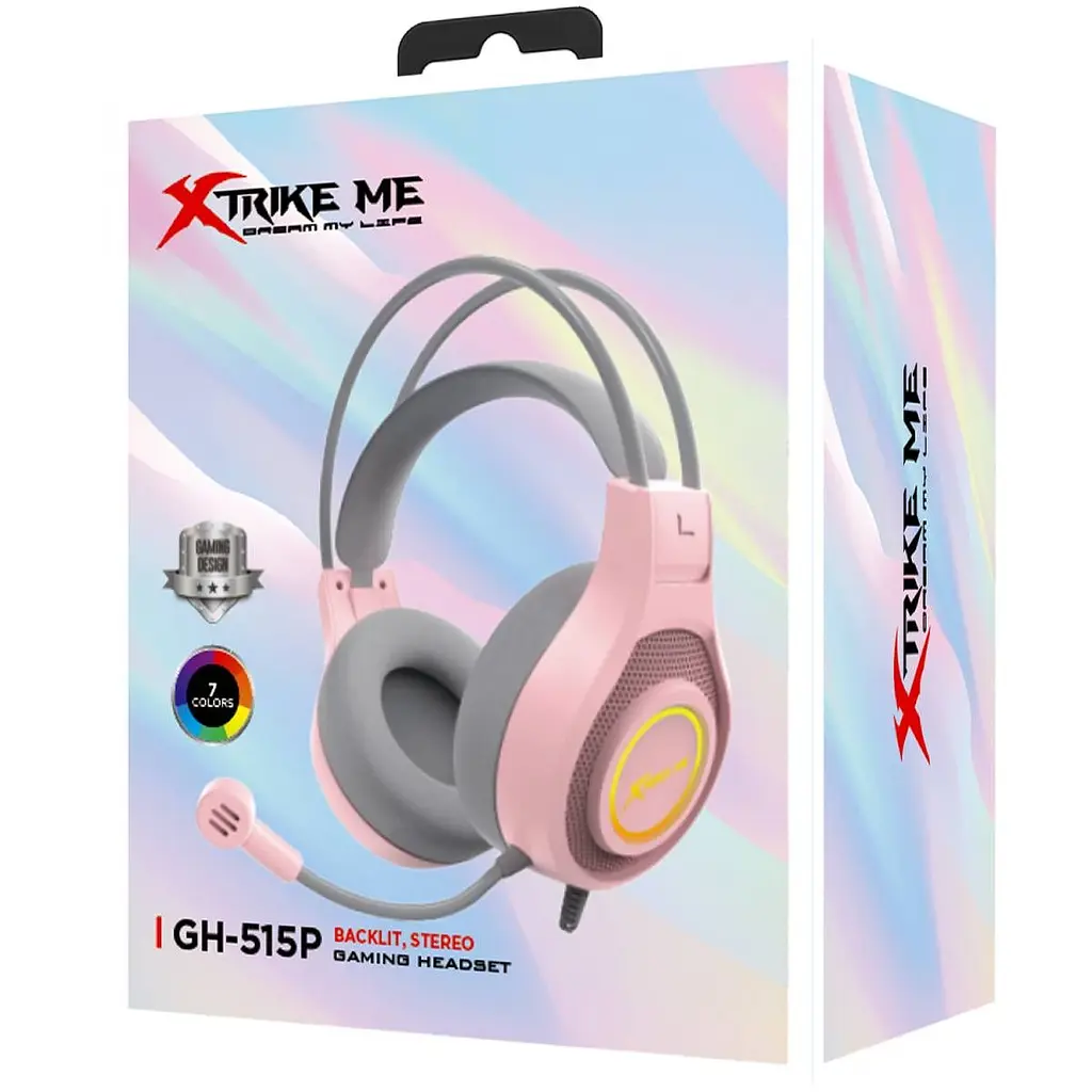 Ігрова гарнітура XTRIKE ME GH-515USB + 3.5 мм 7 режимів RGB кабель 2 м рожева (GH-515P) - фото 4