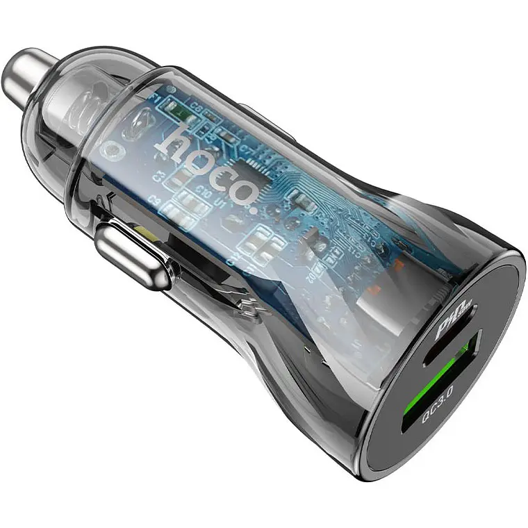 Автомобільний зарядний пристрій Hoco Z47A Transparent Discovery PD30W + QC3.0 Black [110004] - фото 3