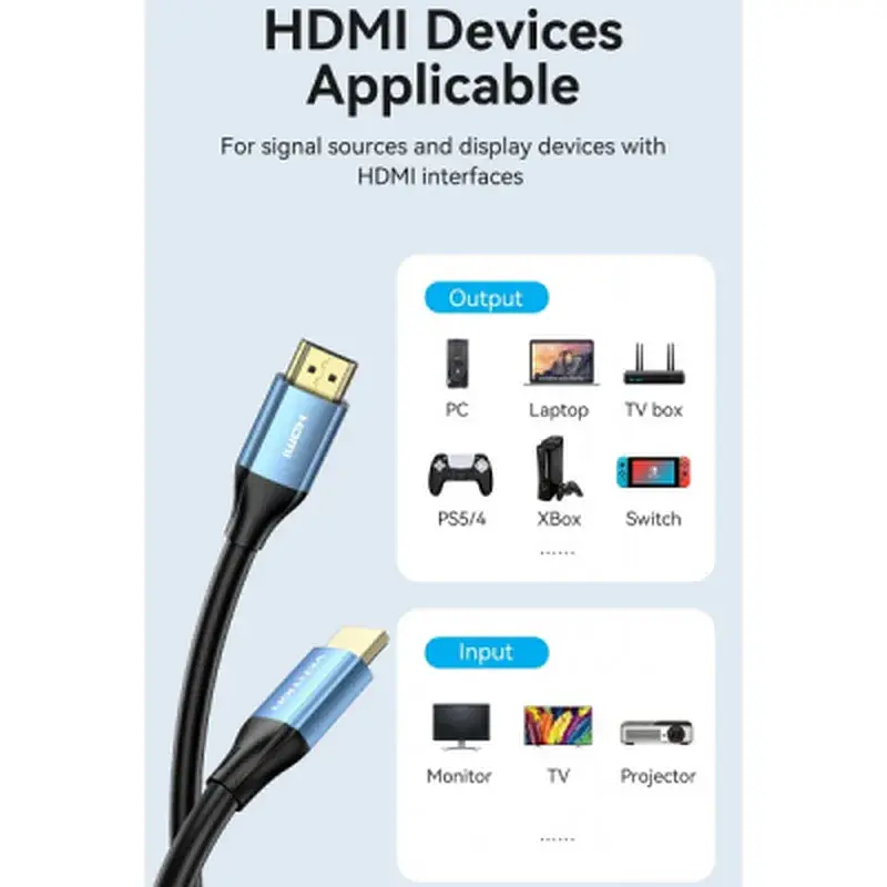 Кабель мультимедійний HDMI M to HDMI M 3.0m V2.0 4K60Hz aluminum alloy blue Vention (ALHSI) - фото 9