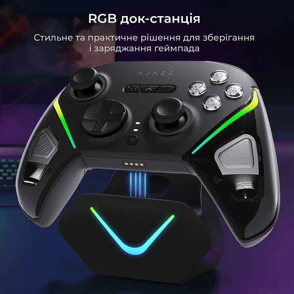 Бездротовий геймпад Ajazz GP100S RGB із зарядною станцією чорний (GP100S-B) - фото 9
