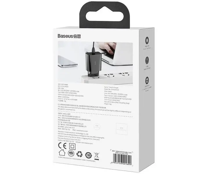 Сетевое зарядное устройство Baseus Speed Mini PD Charger 20W (CCFS-SN01) Black [67419] - фото 11