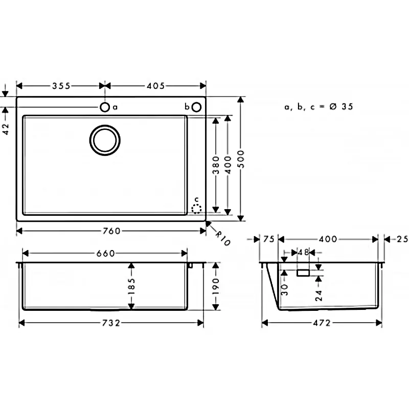 Кухонна мийка Hansgrohe S712-F660 на стільницю 760x500 Stainless Steel 43308800, Нержавіюча сталь - фото 2