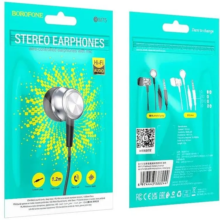 Навушники Borofone Platinum металеві універсальні earphones with microphone BM75 1.2 m Hi-Fi чорні - фото 2