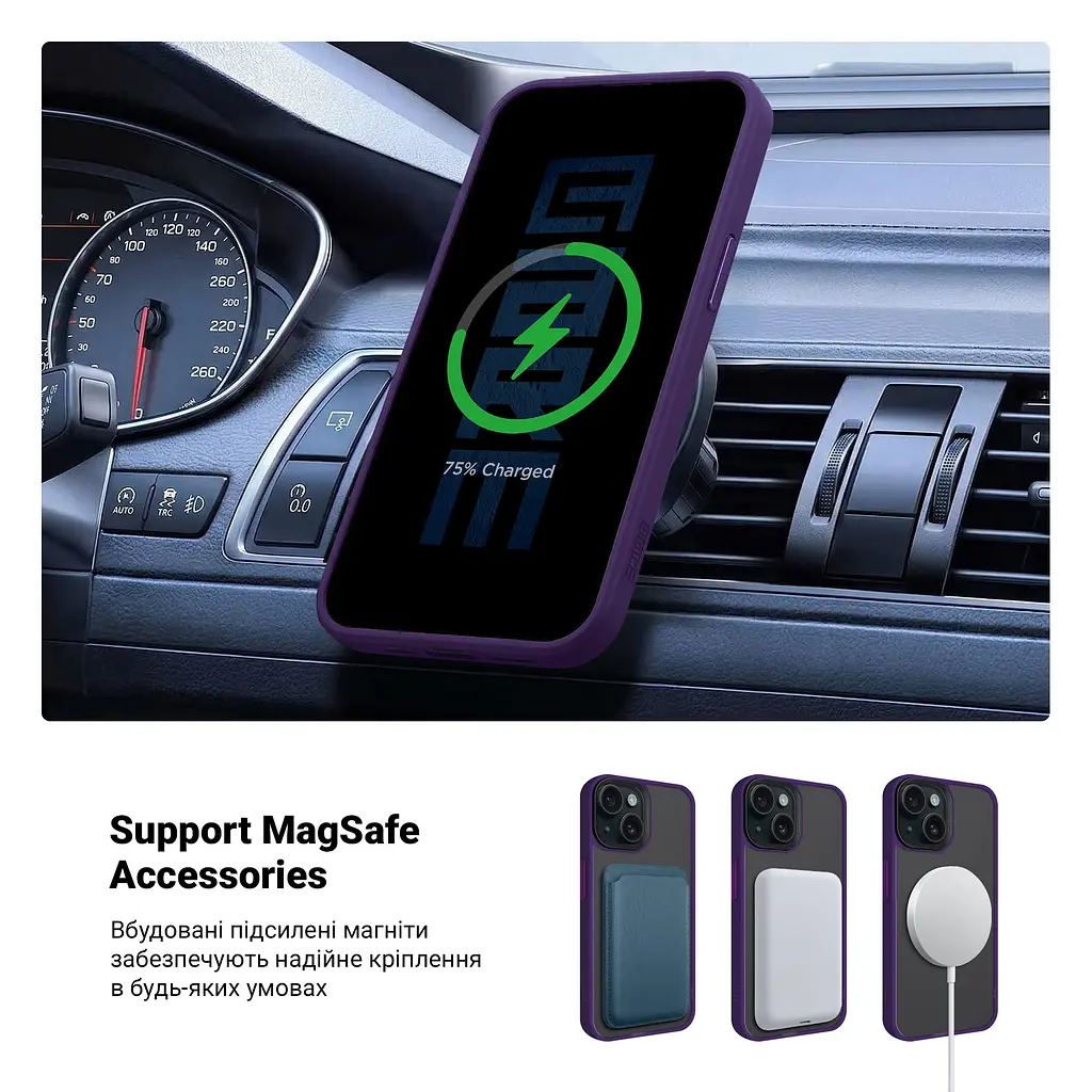 Чехол для Apple iPhone 14, Uniq MagCase, фиолетовый, противоударный, панель-накладка с магсейф, ударопрочный TPU+PC, с магнитом MagSafe, поддержка полноценной беспроводной зарядки, ArmorStandart (ARM75313) - фото 4