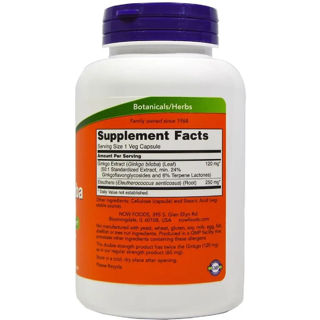 Натуральна добавка Now Ginkgo Biloba Double Strength 120 мг 200 капсул - фото 2