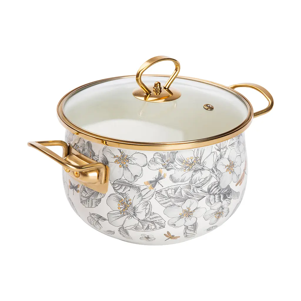 Каструля емальована 3,5 л зі скляною кришкою, flowers Yiwu HP-2-106 - фото 3