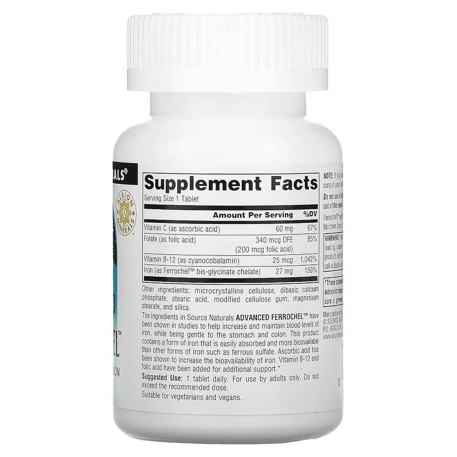 Залізо Source Naturals Advanced Ferrochel, 180 таблеток з вітамінами В та С - фото 2