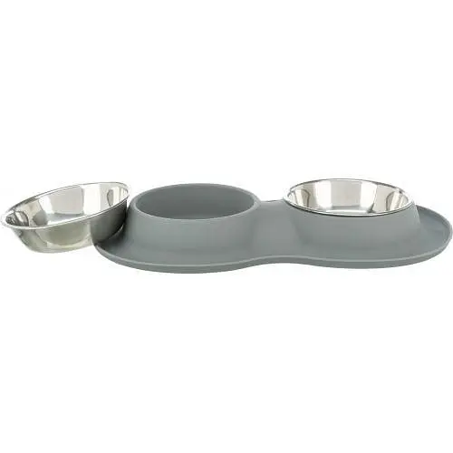 Миска Trixie для собак, подвійна сіра, 40х5х23 см (метал/силікон) - фото 4