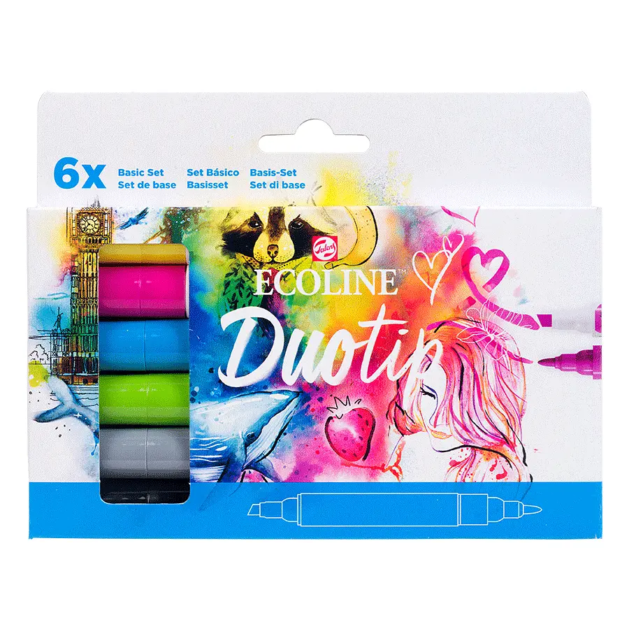Набір маркерів акварельних двосторонніх ECOLINE DUO TIP BASIC 6 шт Royal Talens (8712079470029)