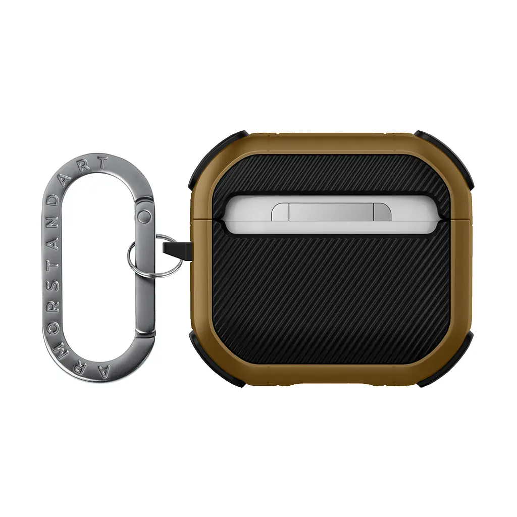 Чохол для навушників Apple AirPods 4, коричневий, Panzer, протиударний захисний кейс з TPU та полікарбонату, посилені стінки, захист від подряпин, пилу та ударів, легкий та компактний, з карабіном для кріплення, ArmorStandart (ARM82556) - фото 2