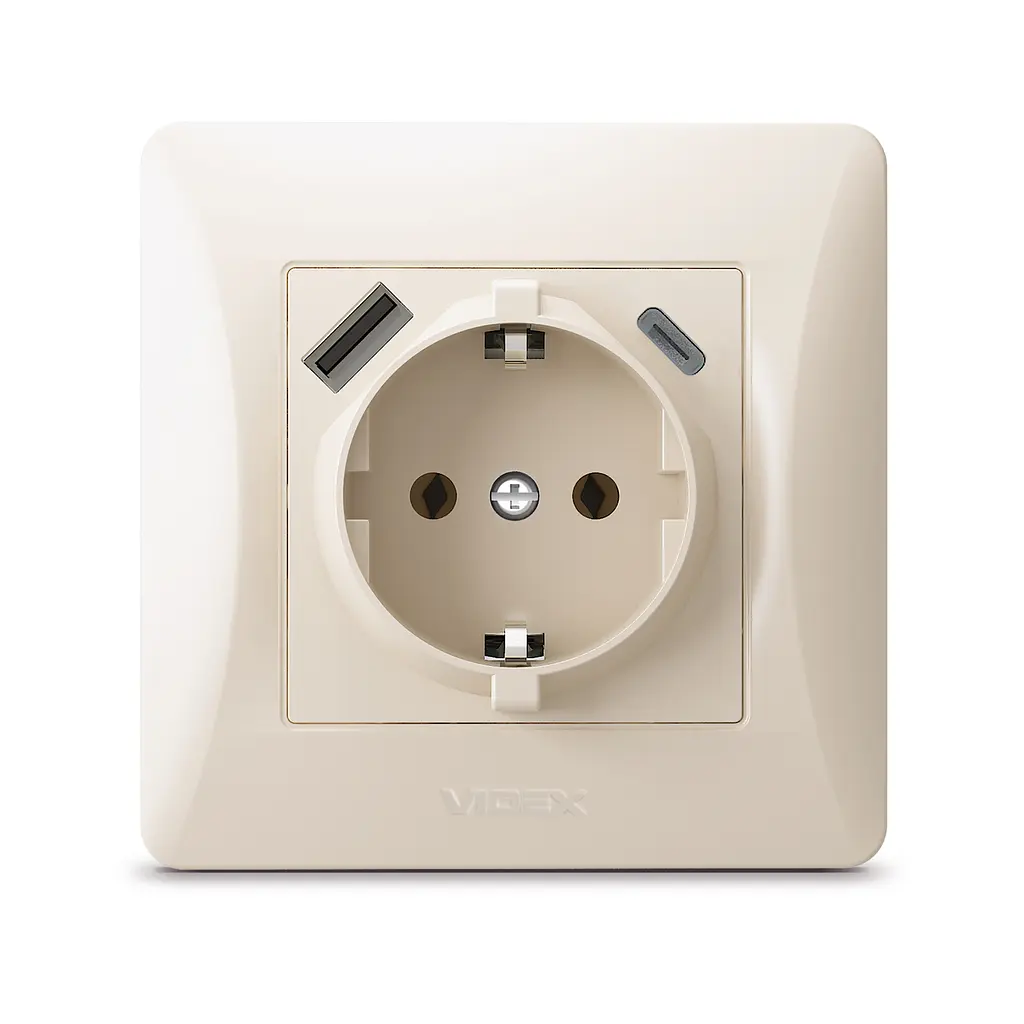 Розетка одинарна із заземленням з USB+USB-C кремова VIDEX BINERA VIDEX (27863-000) - фото 2