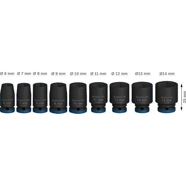 Набір ударних торцевих головок Standart 1/4, 25 мм 9 шт. Bosch hoz0012698 - фото 4