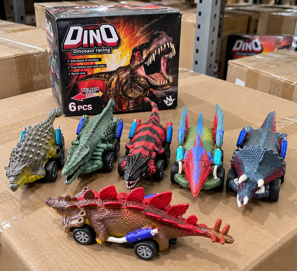 Набір динозаврів-машинок з інерційним відкатом - іграшки для хлопчиків та дівчаток 6 шт - фото 2
