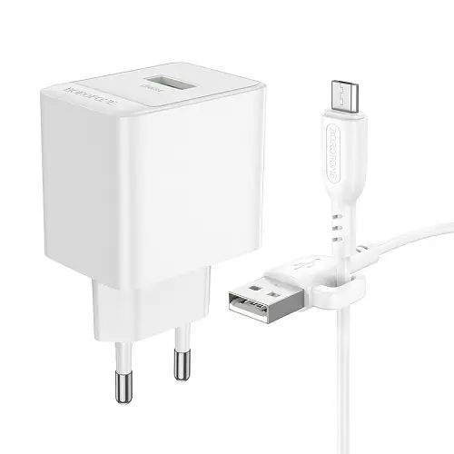 Сітчасте зарядне пристрій BOROFONE BAS12A Erudite single port 18W/QC3.0/1USB + Micro білий - фото 4