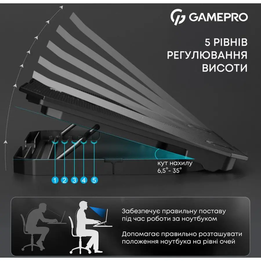 Охлаждающая подставка для ноутбука до 15,6 дюйма GamePro GPCP-350 2xfans - фото 5