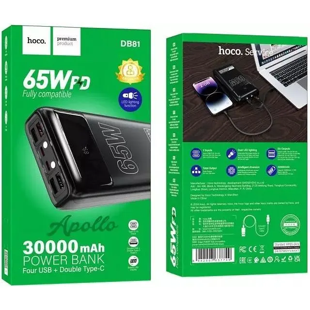 Зовнішній акумулятор Hoco DB81 Apollo 30000mAh 65W Black [122805] - фото 7