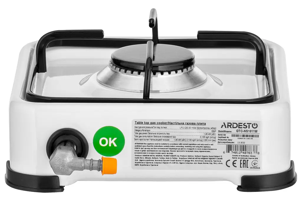 Настільна плита Ardesto GTC-NS1011W, White, поворотні перемикачі, 1 конфорка, емальована сталь, 11x29x23 см - фото 4