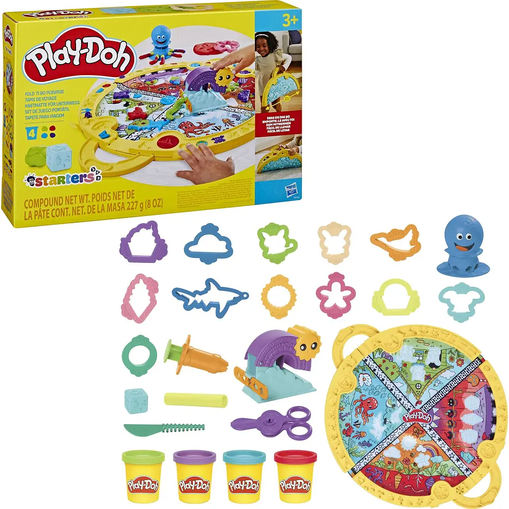 Набір для творчості з пластиліном Play-Doh Fold & Go Playmat Starter Set зі складним килимком для зберігання, (F9143) - фото 5