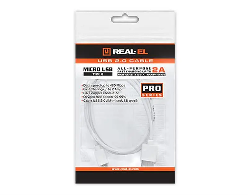 Кабель REAL-EL Pro USB - micro USB V 2.0 (M/M), 0.6 м, білий (EL123500022) - фото 2