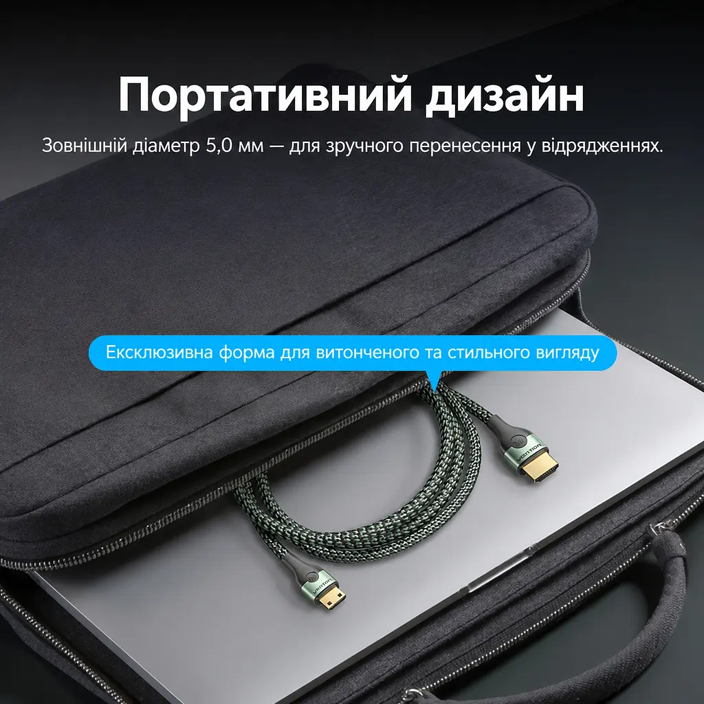 Відеокабель Vention AGJGF Mini HDMI - HDMI 2.1 8K 60 Гц 1 м зелений (AGJGF) - фото 11