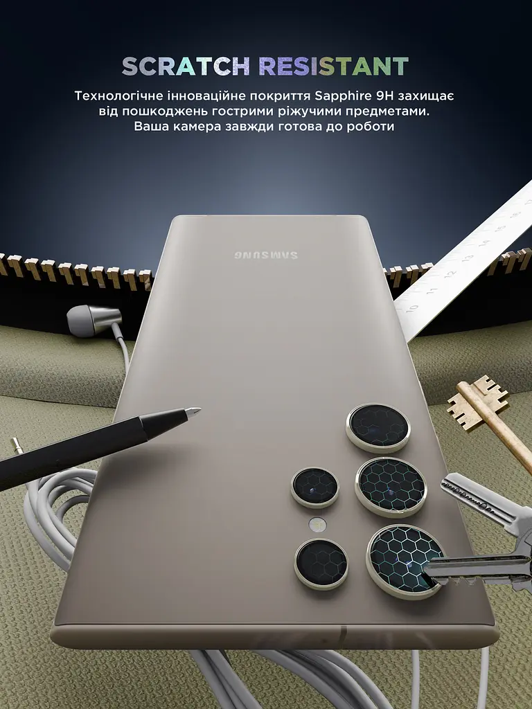 Захисне скло для камери Samsung Galaxy S24 Ultra 5G (SM-S928), Supreme BI, жовтий колір, з рамкою, глянцеве скло для захисту лінз, протиударне, прозоре, з клейовим шаром по контуру, не впливає на якість фото, ArmorStandart (ARM76604) - фото 5