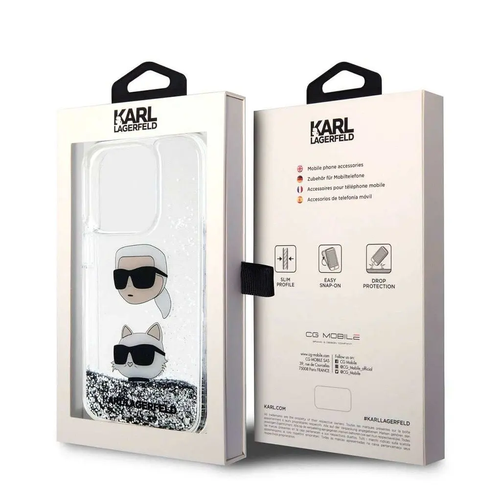 Чехол Karl Lagerfeld Liquid Glitter Karl and Choupette Head для iPhOne 15 Pro Серебристый (57983116733) - фото 6