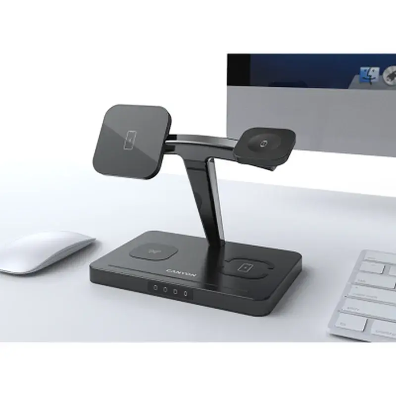 Зарядний пристрій Canyon wireless charger WS-404 15W 4in1 Black (CNS-WCS404) - фото 4