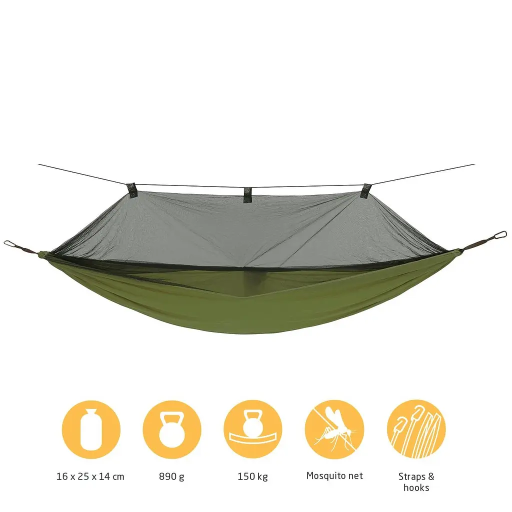Гамак туристический Grand Canyon Bass Mosquito Hammock с москитной сеткой 320x150 см до 150 кг оливковый - фото 3