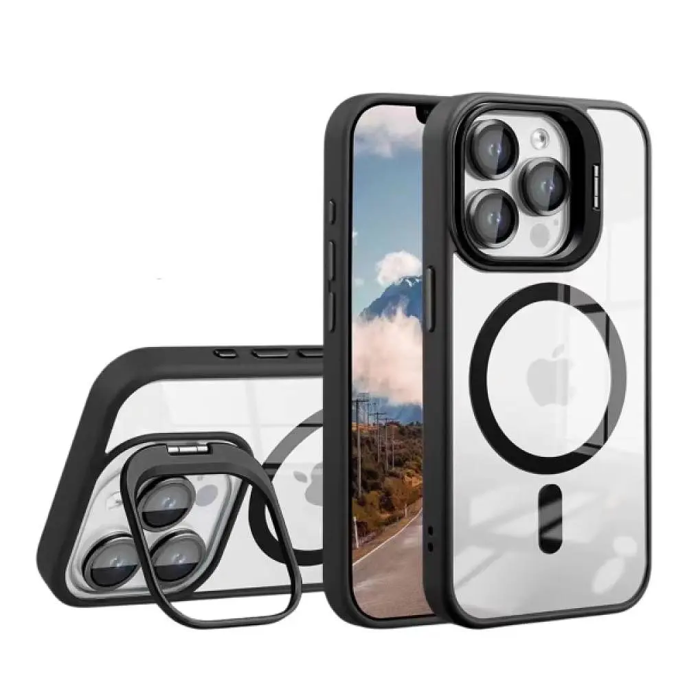 Чохол із підставкою MagSafe TPU PC Metal Stand Case Apple iPhone 15 Pro Black