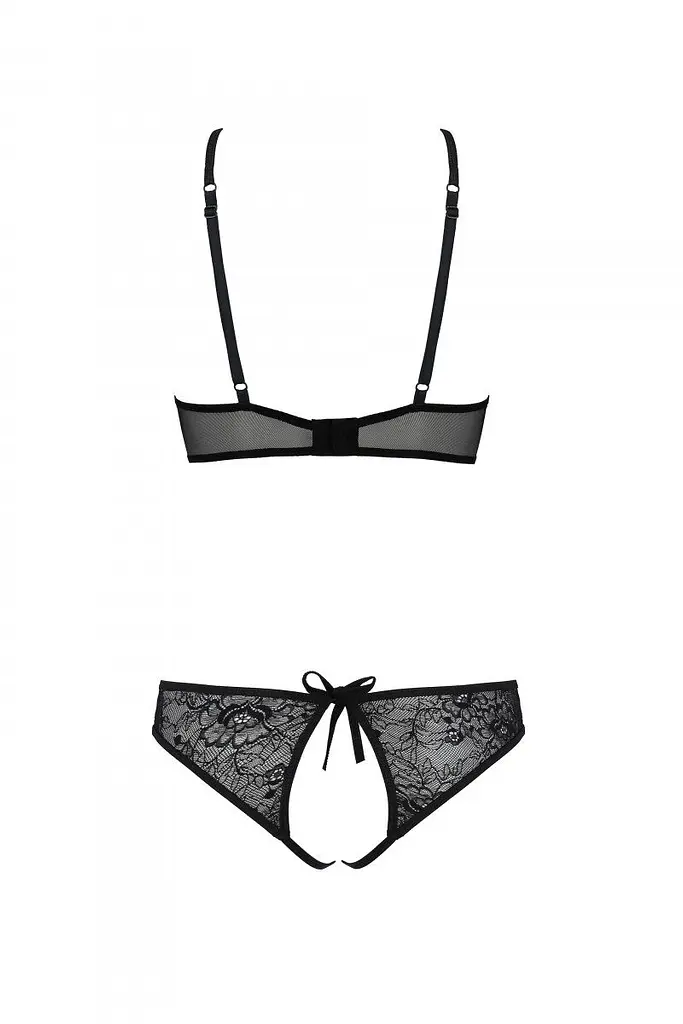 Комплект: бра Passion Ursula Set, трусики с ажурным декором и открытым шагом, S/M (черный) - фото 4