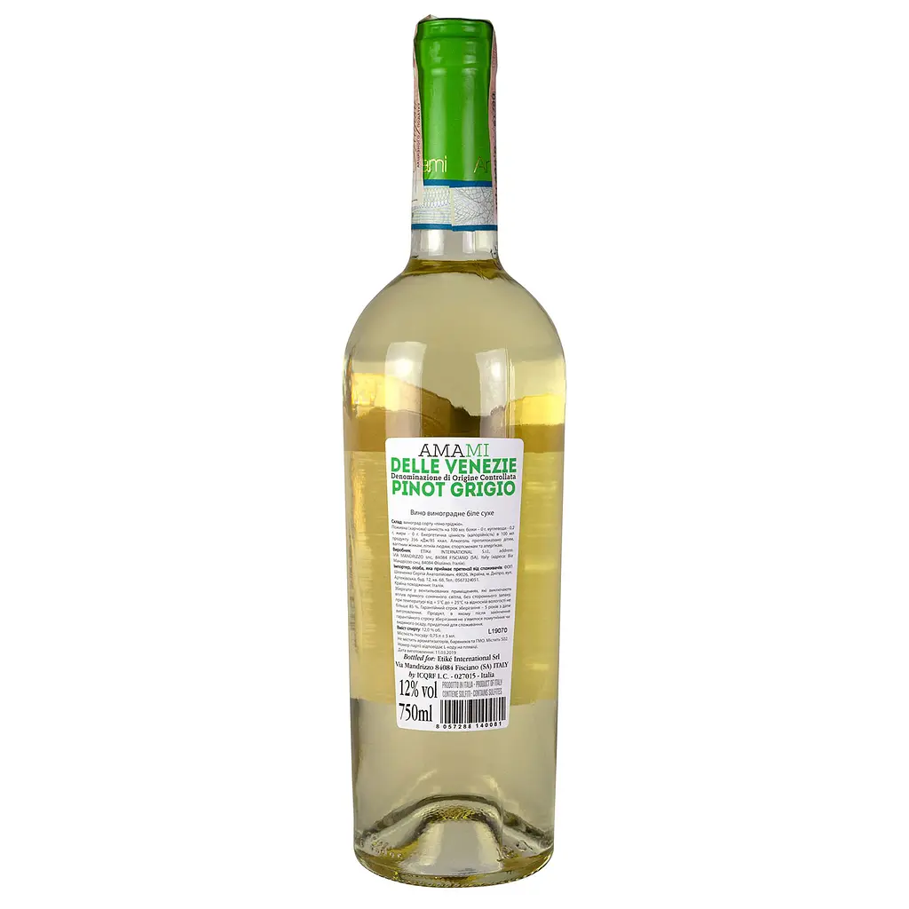 Вино Amami Pinot Grigio Delle Venezie DOC, белое, сухое, 0,75 л - фото 2