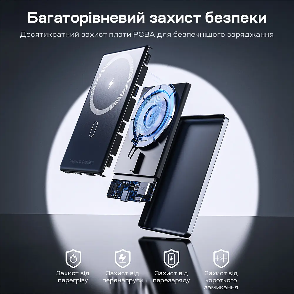 Повербанк 5000mAh Choetech B738 Black QC3.0 PD3.0 бездротова магнітна зарядка (43-00161) - фото 12