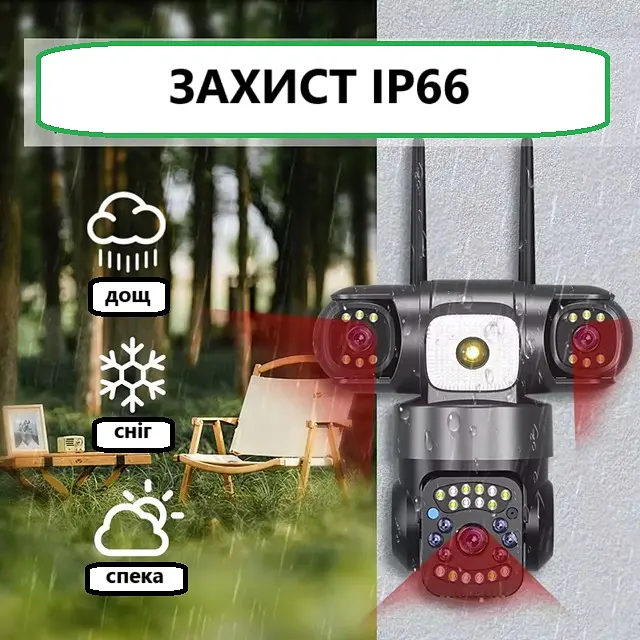 Вулична WiFi IPкамера SC28  15Мп  чорна 3 незалежних об'єктиви поворотні duplication - фото 2