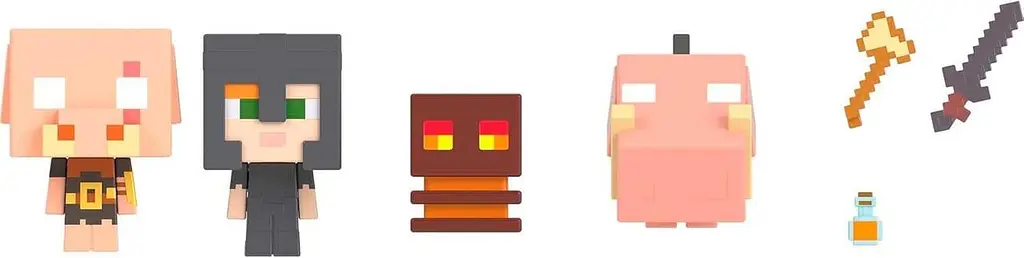 Набір фігурок Майнкрафт Вогненна битва в Нижньому світі Mattel Minecraft Mob Head Minis Nether Fire Battle 4 фігурки 5 см і аксесуари (SKU-238) - фото 3