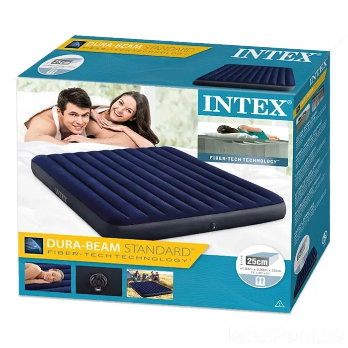 Матрас надувной двуспальный велюровый синий матрас для плавания Intex - фото 5