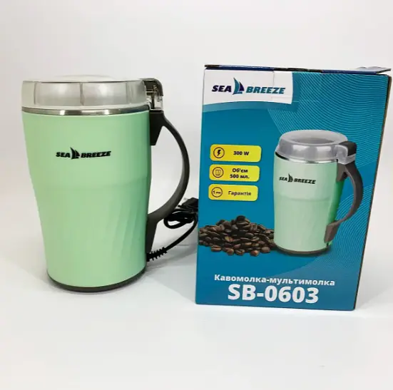 Электрическая кофемолка Sea Breeze SB-0603 для дома 300Вт роторный измельчитель кофейных зерен 500г Мятный - фото 2